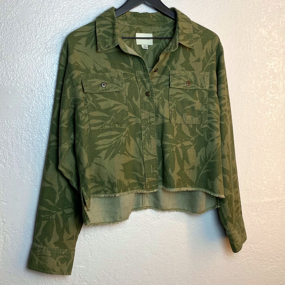Cropped Flowered Military Style Jacket